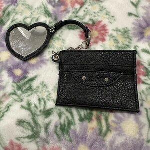 Black Card Holder with Heart Mirror Keychain